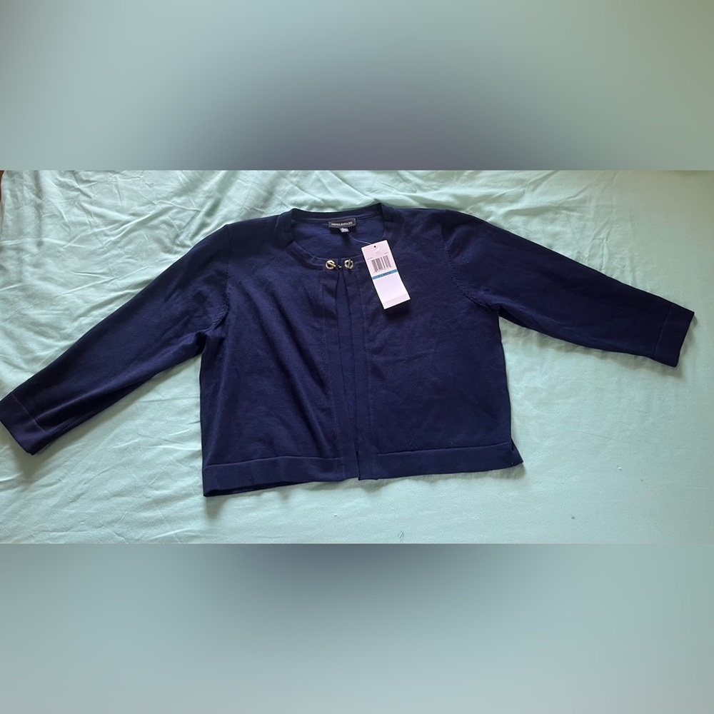 Nina Leonard Navy Blue Cropped Cardigan w/ Toggle Closure Sz XL NWT